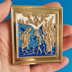 The Theophany icon | brass icon colorful enamel | copy of an ancien icon 19 c. | Orthodox store