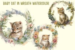 Baby Cat In Wreath Watercolor