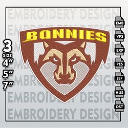 St Bonaventure Bonnies Embroidery Designs, NCAA Logo Embroidery Files, NCAA St Bonaventure, Machine Embroidery Pattern