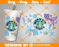 Mermaid Tail Starbucks Cup svg, Mermaid Svg, Summer Vibes SVG, Full Wrap for Starbucks Svg, File For Cricut