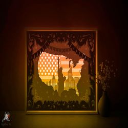 American flag Shadow box SVG Template, USA map Papercut Lightbox cricut SVG, 3D layered Patriotic Paper cut Light box Pa
