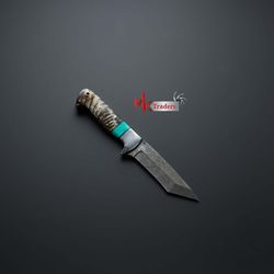 skinner knife custom handmade damascus steel bowie hunting knife with leather sheath hunting knife hand forged mk33849m