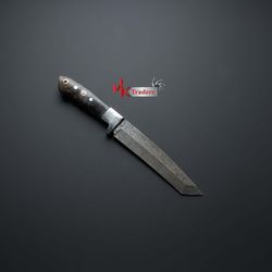 skinner knife custom handmade Damascus steel bowie hunting knife with leather sheath hunting knife hand forged mk3844m