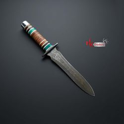 custom handmade Damascus steel dagger hunting knife with leather sheath hand forged knife gift knife mk3838m