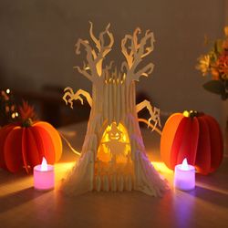 Halloween Ghost Tree With Pumpkin Pop-up 3D - Halloween Paper Cutting Template File - Halloween Pop-up 3D Card - Ghost T