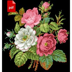 Reconstructed Vintage rose bouquet cross stitch pattern