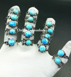 10 Pcs Good Vibe Larimar Gemstone Silver Plated Ring, Beautiful Ring For MOM, Handmade Casting Rings Lot For Birthday
