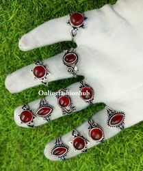 10 Pcs Red Garnet Gemstone Silver Plated Ring, New Arrive Ring For Gift , Handmade Casting Rings Lot For Birthday