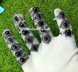 10 Pcs Black Onyx Gemstone Silver Plated Ring, Trendy Ring For Gift , Handmade Casting Rings Lot For Birthday