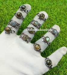 Labradorite Gemstone Silver Plated 10PCs Rings Lot , Calming Ring For Gift , Handmade Casting Rings Lot For Birthday