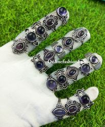Amethyst Gemstone Silver Plated 10 PCs Rings Lot, Calming Ring For Gift, Handmade Casting Rings Lot For Birthday