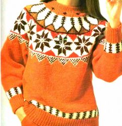 Fair Isle Wool Sweater Women Hand Knit Icelandic Lopapeysa Seamless Pullover Patterned Round Yoke Christmas Gift for Her