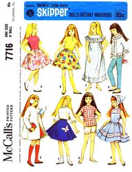 mccall's 7716 doll clothes patterns for 9" dolls, barbie's little sis skipper, vintage pattern, digital download pdf