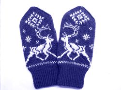 Hand knit wool mittens men Norwegian Christmas mittens with deer warm winter Scandinavian mittens gift for animal lovers