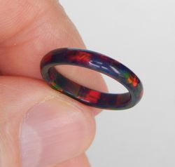 Narrow black opal ring. Unique black opal ring. Solid opal band. solid opal ring.
