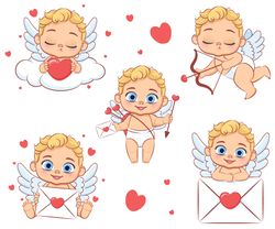 Cute baby cupid with a heart in his hands. EPS. PNG, JPG, 300 DPI.
