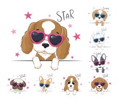 Cute dogs with glasses. EPS, JPG, PNG 300 DPI