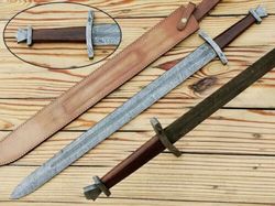 Handmade Damascus Steel Medieval Sword, Viking Longsword with Rose Wood Handle, Mothers Day Gift Mothers Day Sword