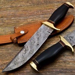 13 Inches Custom Made Damascus Steel Fixed Blade Hunting Knife Micarta Handle