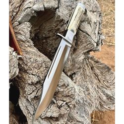 Rare 18" Custom Handmade D2-Tool Steel HUNTING Bowie Knife With STAG HORN HANDLE