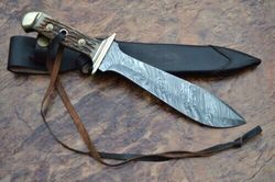 HANDMADE DAMASCUS STEEL BLADE WAIDBLATT KNIFE STAG ANTLER HANDLE