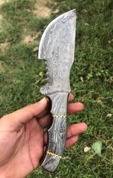CUSTOM HANDMADE DAMASCUS TRACKER KNIFE FULL DAMASCUS STEEL HANDLE FIXED BLADE