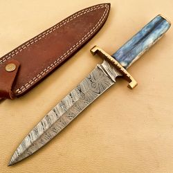 custom handmade damascus hunting dagger colour bone handle christmas gift
