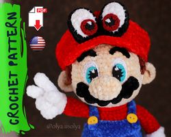 Crochet Pattern | Super Plumber Man | PDF | ENGLISH | easy amigurumi baby toy | Fine or Bulky Chunky yarn stuffed toy