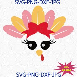 Turkey face SVG for girl, Turkey svg file for Cricut Silhouette Iron on, Thanksgiving SVG, Fall Svg, Commercial Use cut