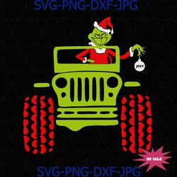Grinch Driving Jeep SVG, grinch, grinch svg, the grinch, dr seuss svg, dr seuss digital, grinch christmas, christmas svg