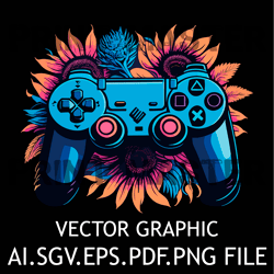 Game Controller and Flowers on Background Digital File SVG,PNG,AI,EPS,PDF Files Sublimation Digital File