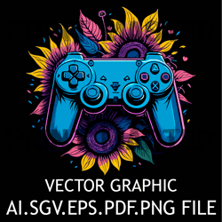 Game Controller and Flowers on Background Digital File SVG,PNG,AI,EPS,PDF Files Sublimation Digital File