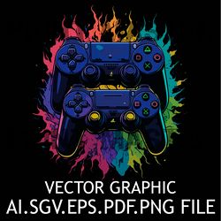 Game Multicolor Controller on Colorful Graffiti Background Digital file SVG,PNG,AI,EPS,PDF Playstation Controller