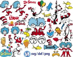 Dr Seuss hat svg, Lorax svg, Grinch svg, Dr Seuss quote svg, One fish two fish svg png