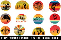 Retro Vector Fishing T-shirt Design Bundle