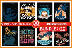 Surfing T-Shirt Designs - SVGs - PNGs with Transparent Backgrounds & Other file types for each design.