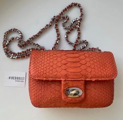 Genuine Python Skin orange mini summer small bag| Adjustable Chain Classy Elegant Bright Crossbody Lady Summer Purse | G