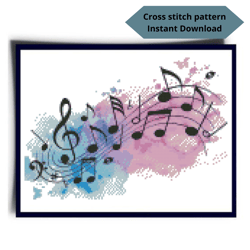 Music cross stitch pattern, Notes cross stitch pattern, Watercolor Modern embroidery, Instant download, Digital PDF
