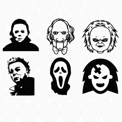 Horror Movie Villain Svg, Halloween Svg, Horror Movie Characters Silhouette Chucku, Freddy Krueger Friday 13th, Pinhead