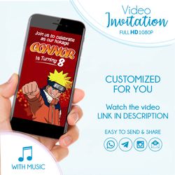 Naruto Themed Birthday Party Video Invitation with Music, Naruto Custom Invite