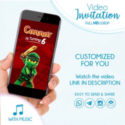Ninjago Birthday Video Invitation with Animated Ninja Characters and Music