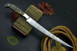 Custom 15.2" Damascus Steel Fillet Hunting Knife Handmade Spanish Wood Handle (A
