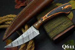 Custom Damascus Steel Army Hunting Knife Handmade With Spanish Wood Handle (Q611