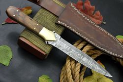 Custom Damascus Steel Dagger Hunting Knife Handmade With Walnut Handle (Q82-D)