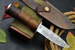 9.3" OAL Custom Damascus Steel Hunting Knife Handmade With Walnut Handle (Q41-E)