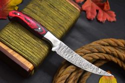 Custom Damascus Steel Fillet Hunting Knife Handmade With Wooden Handle (J215-A)
