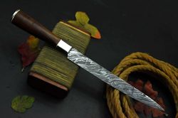 Custom 14.3"OAL Damascus Steel Fillet Hunting Knife Handmade Walnut Handle(Q431)