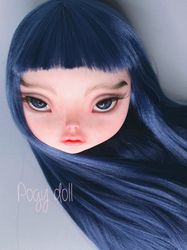 blythe custom doll, pogy doll, ooak doll hair blue takara blythe