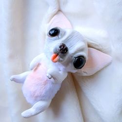 dog portrait art doll white chihuahua teddy realistic handmade puppy plush stuffed animal figurine