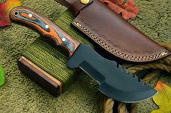 Custom Spring Steel 5160 Black Coated Tracker Hunting Knife,No Damascus (J86)
